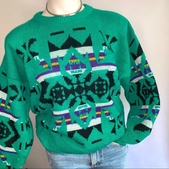v i n t a g e :: Slouchy Grandpa Geometric Aztec Knit Sweater